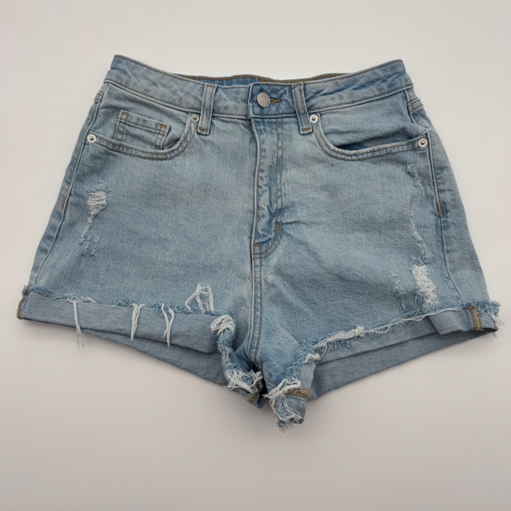 Wild Fable Super High Rise Rolled Cuff Distressed Denim Shorts Light Wash 4/27